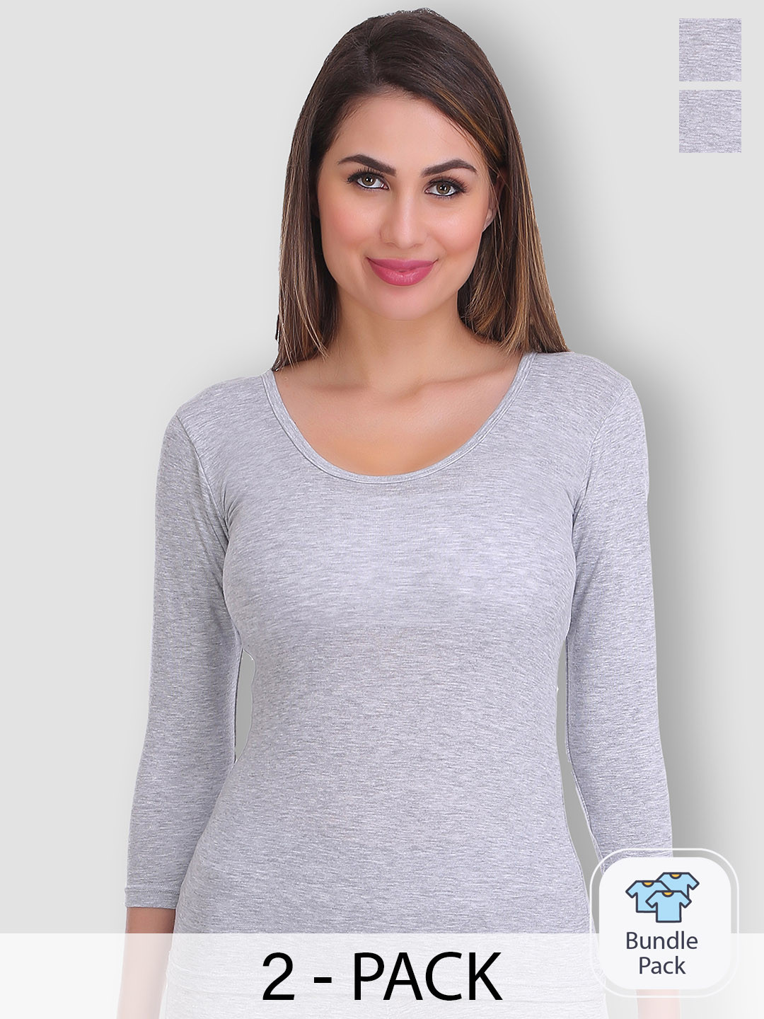 

SELFCARE Pack Of 2 Round Neck Thermal Tops, Grey