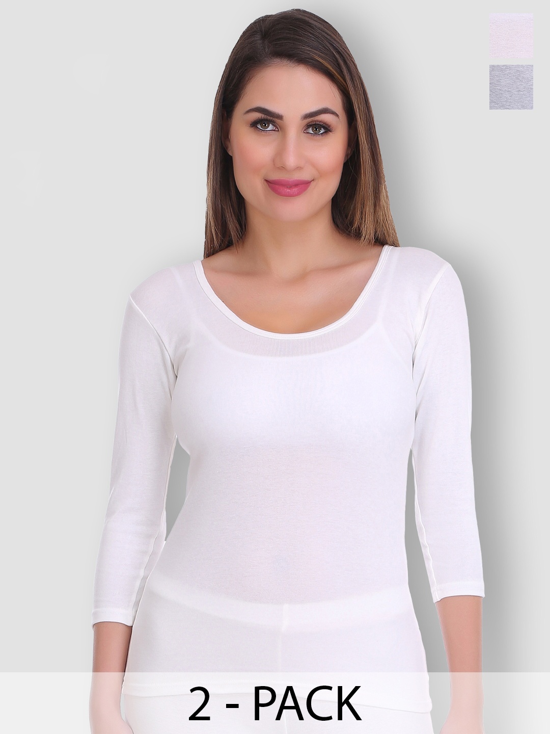 

SELFCARE Women Pack Of 2 Round Neck Thermal Tops, White