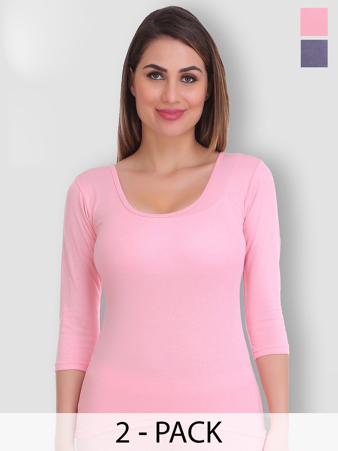 

SELFCARE Pack Of 2 Round Neck Thermal Tops, Blue