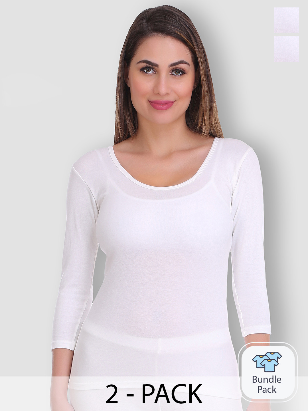 

SELFCARE Women Pack Of 2 Round Neck Thermal Tops, White