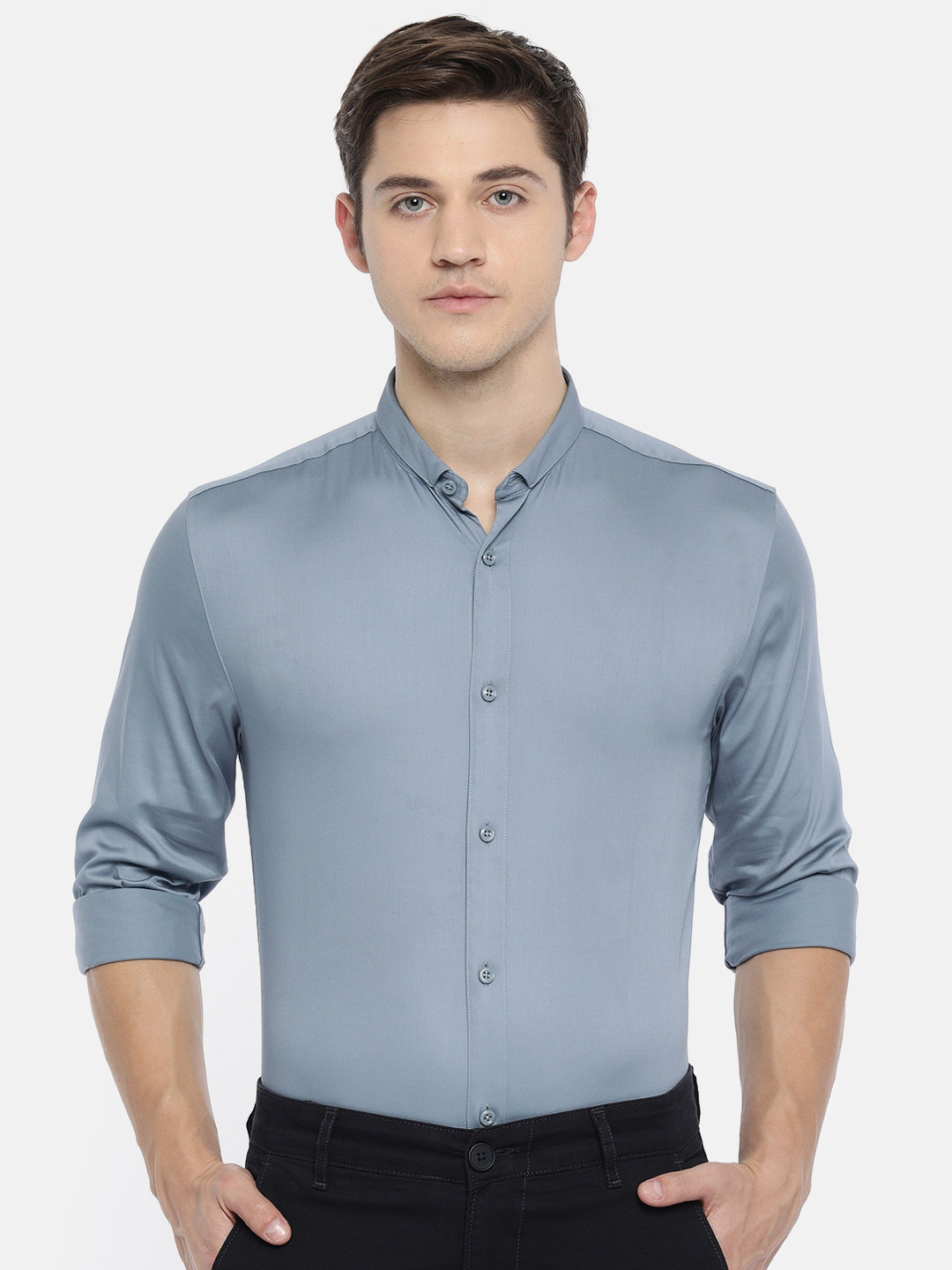

Jack & Jones Men Grey Slim Fit Solid Smart Casual Shirt