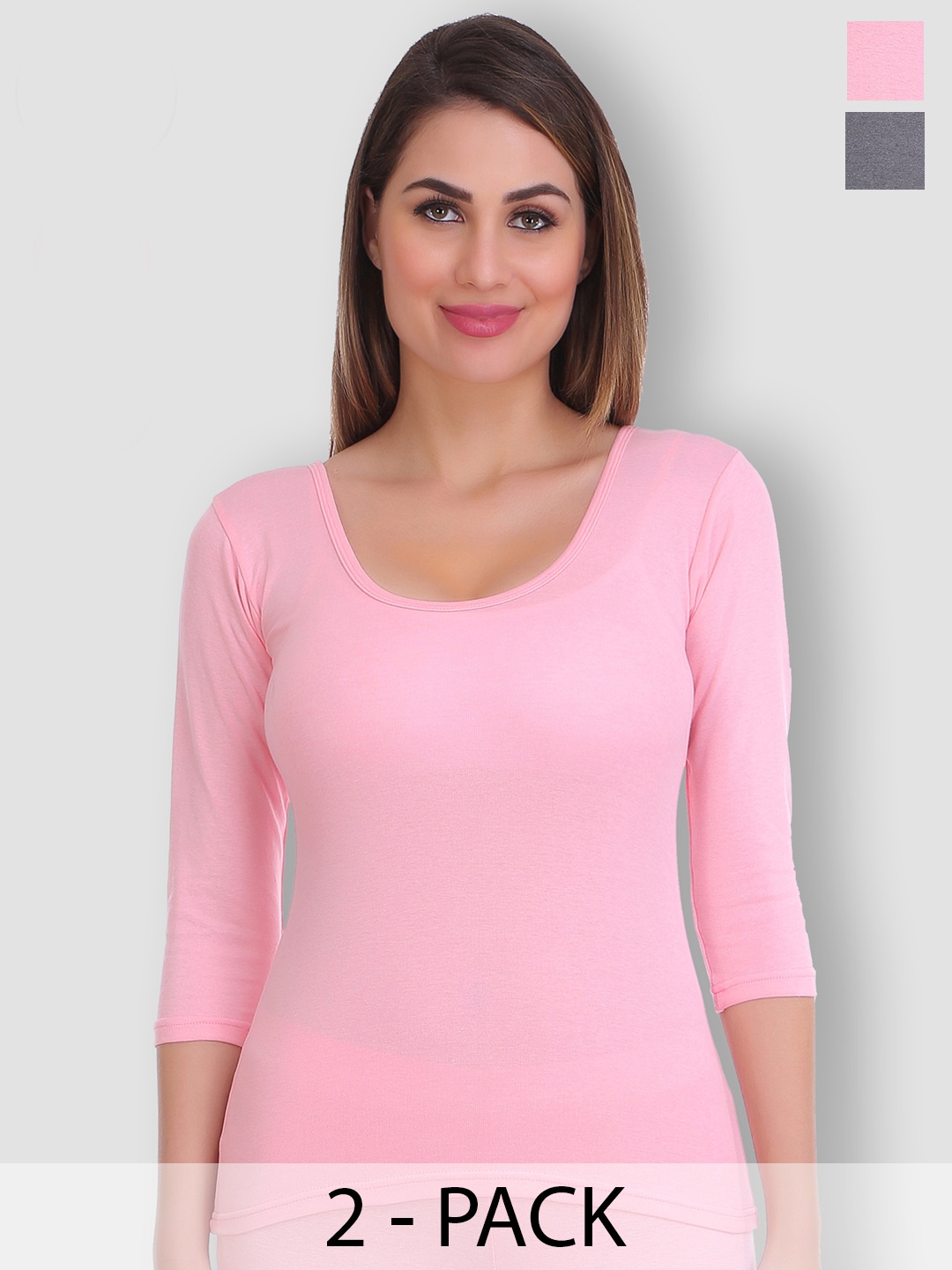 

SELFCARE Pack Of 2 Round Neck Thermal Tops, Charcoal