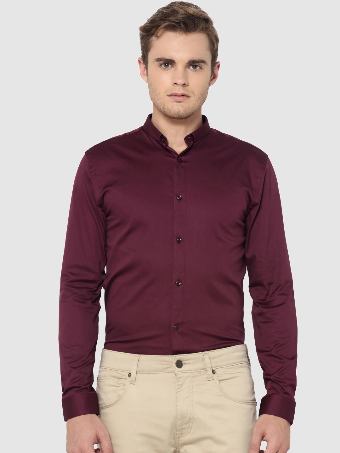 

Jack & Jones Men Burgundy Slim Fit Solid Formal Shirt