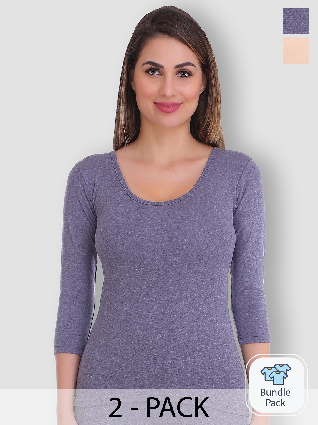 

SELFCARE Pack Of 2 Round Neck Thermal Tops, Blue