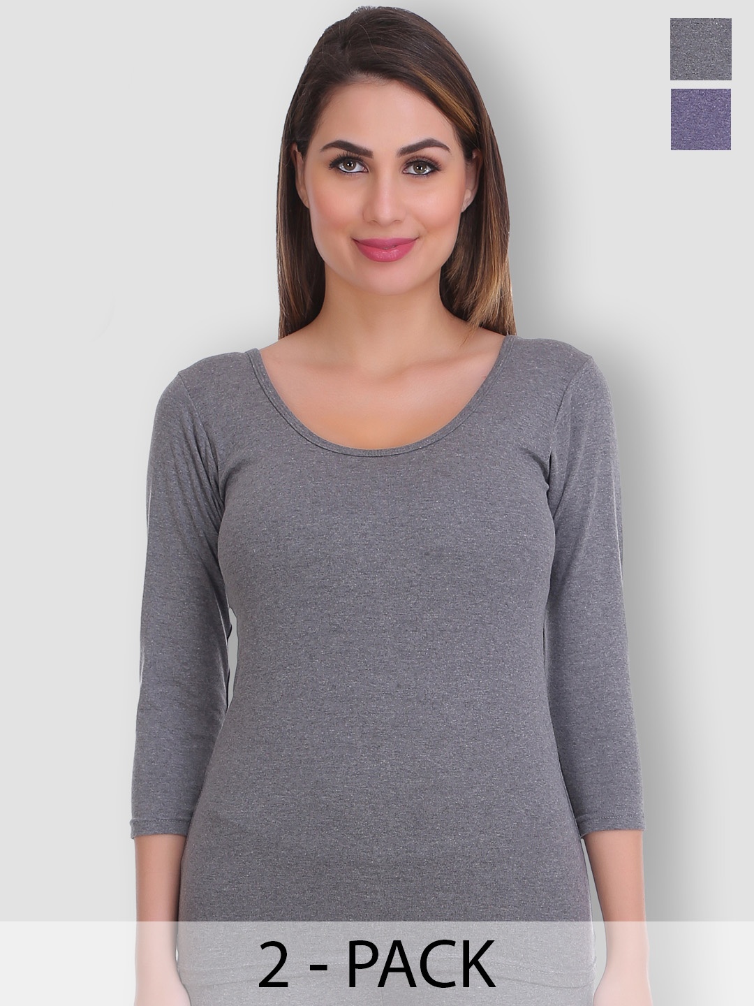 

SELFCARE Pack Of 2 Round Neck Thermal Tops, Charcoal