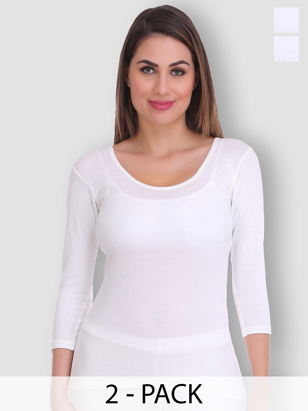 

SELFCARE Pack Of 2 Round Neck Thermal Cotton Tops, White