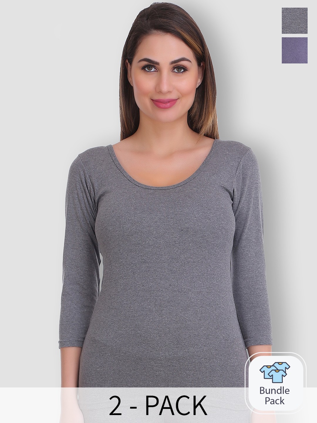 

SELFCARE Pack Of 2 Round Neck Thermal Tops, Charcoal