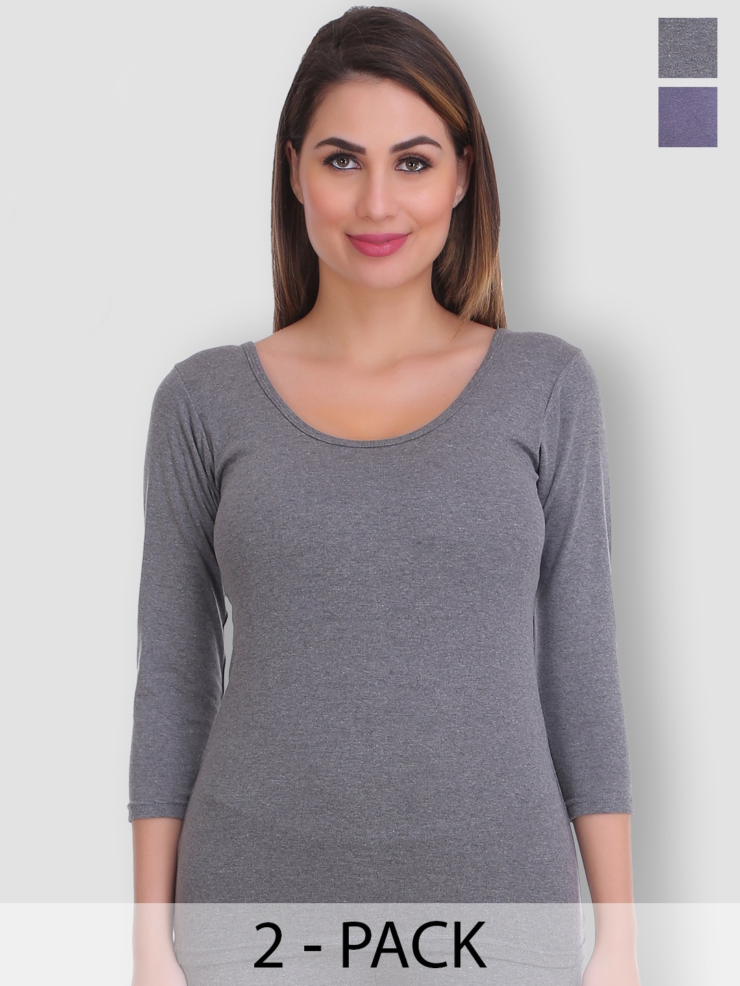 

SELFCARE Pack Of 2 Round Neck Thermal Tops, Grey