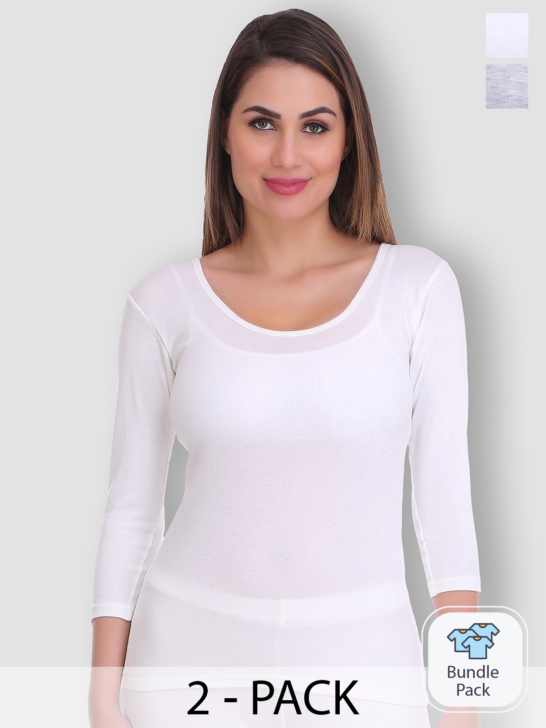 

SELFCARE Pack Of 2 Round Neck Thermal Cotton Tops, White
