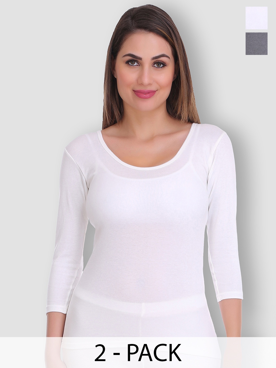 

SELFCARE Pack Of 2 Round Neck Thermal Tops, Grey