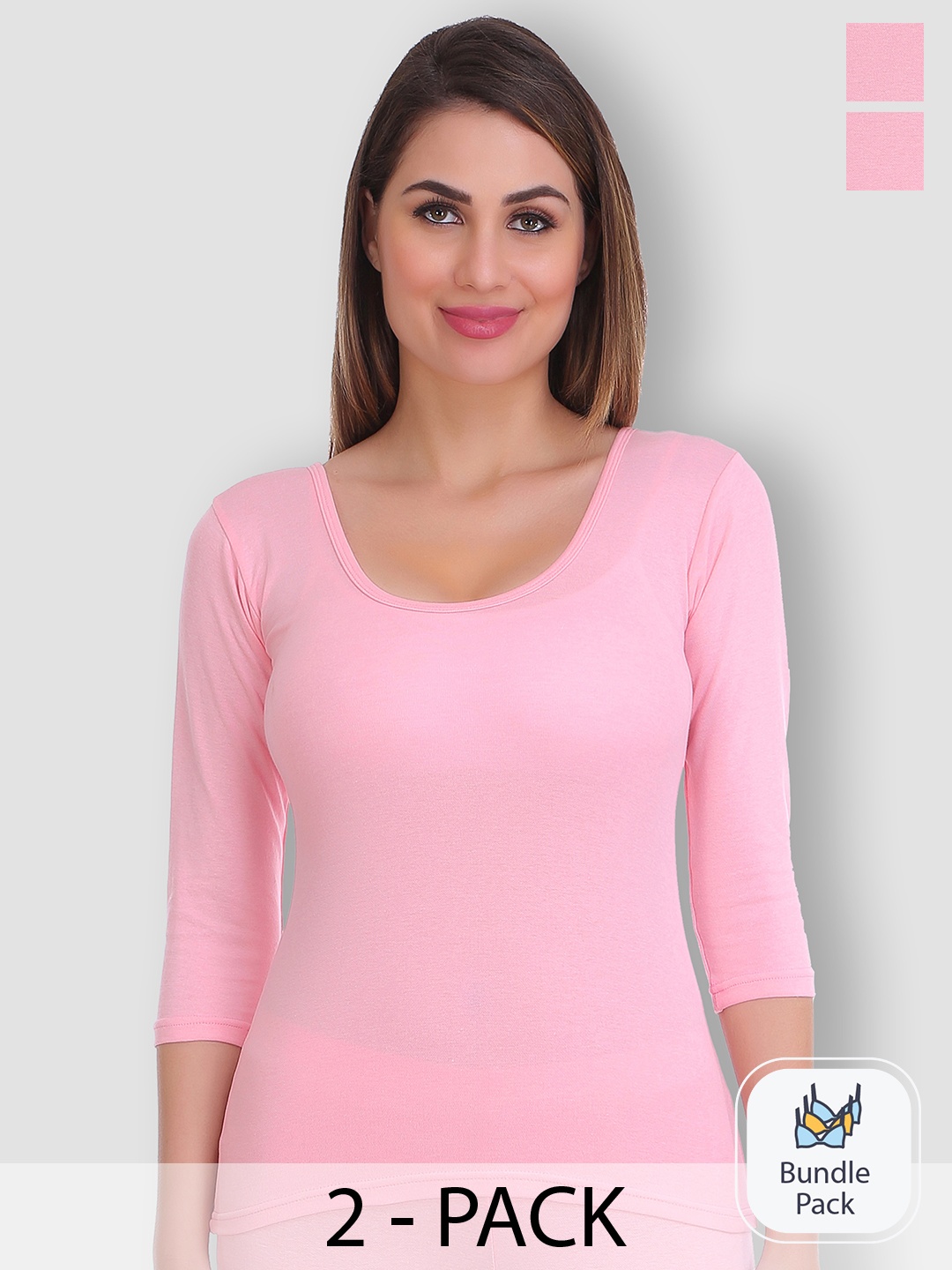 

SELFCARE Pack Of 2 Round Neck Thermal Tops, Pink