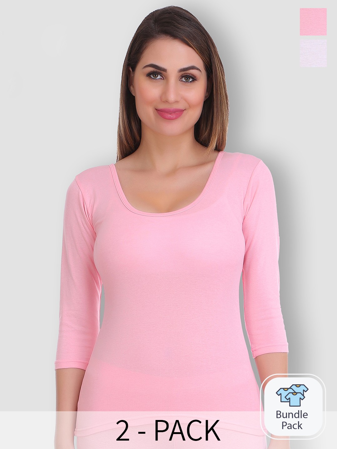 

SELFCARE Pack Of 2 Round Neck Thermal Cotton Tops, White