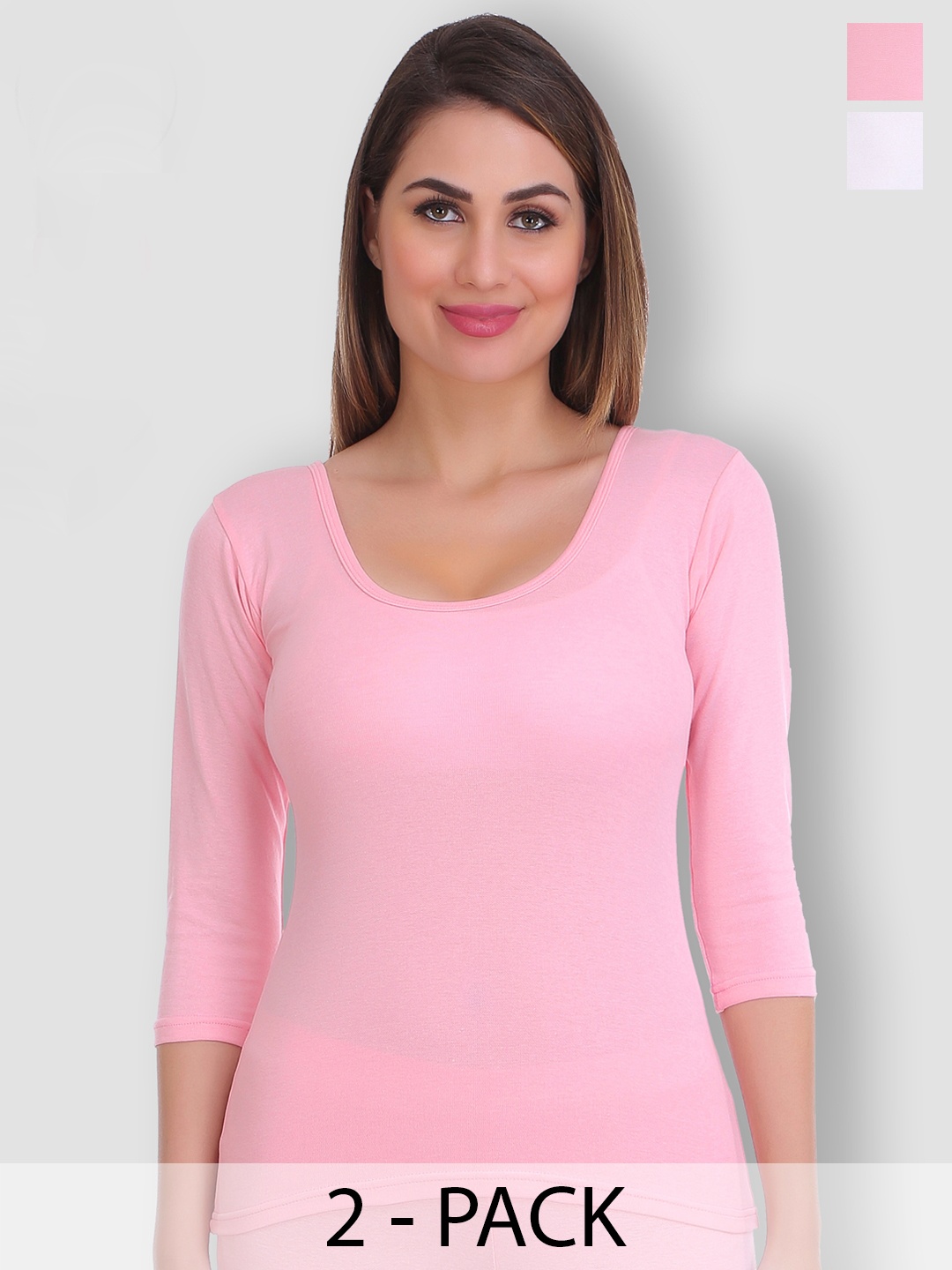 

SELFCARE Women Pack Of 2 Round Neck Thermal Tops, White