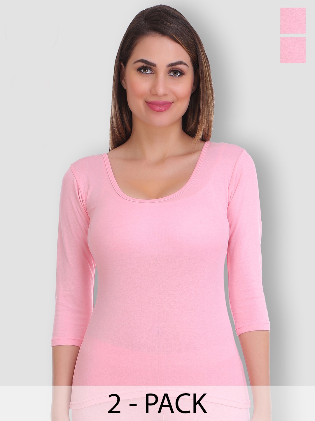 

SELFCARE Pack Of 2 Round Neck Thermal Tops, Pink