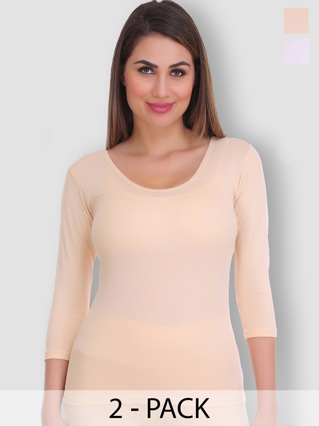 

SELFCARE Pack Of 2 Round Neck Thermal Tops, White