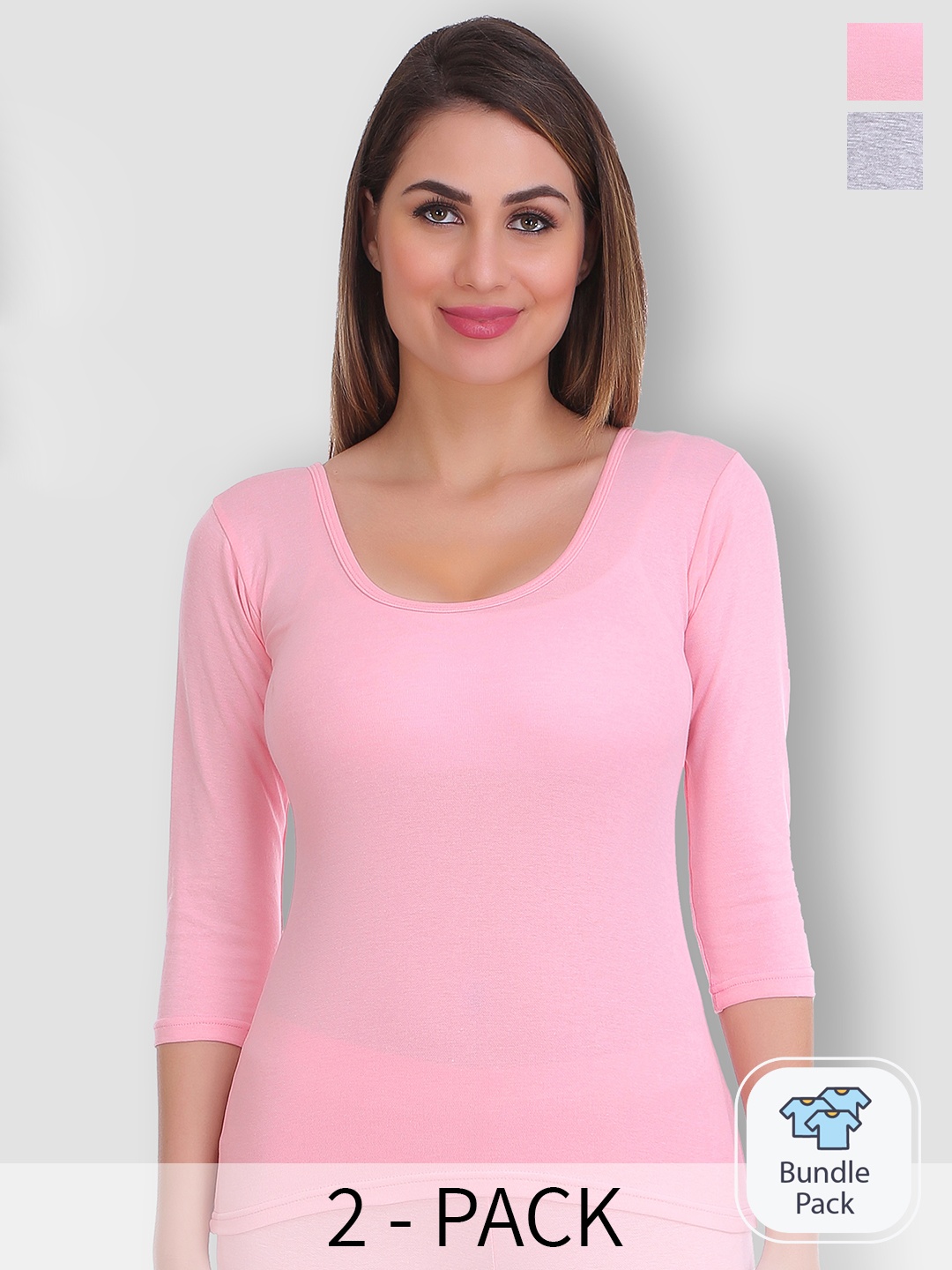 

SELFCARE Pack Of 2 Round Neck Thermal Tops, Grey