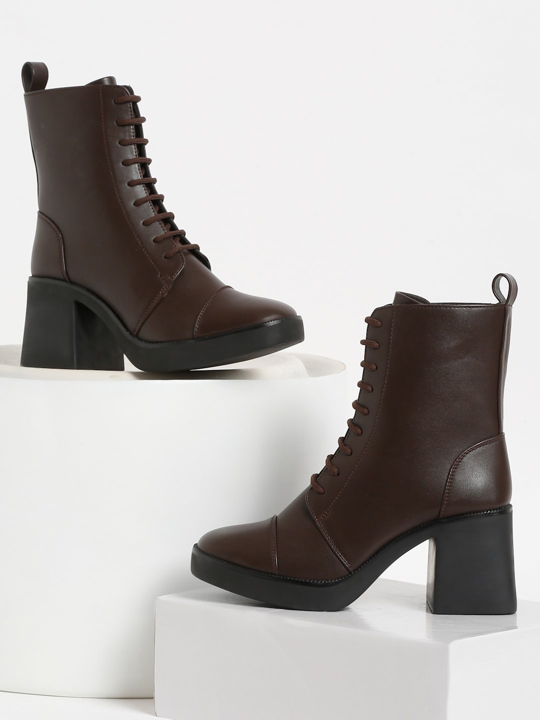 

Bruno Manetti Women Mid Top Square Toe Platform Heel Regular Boots, Brown