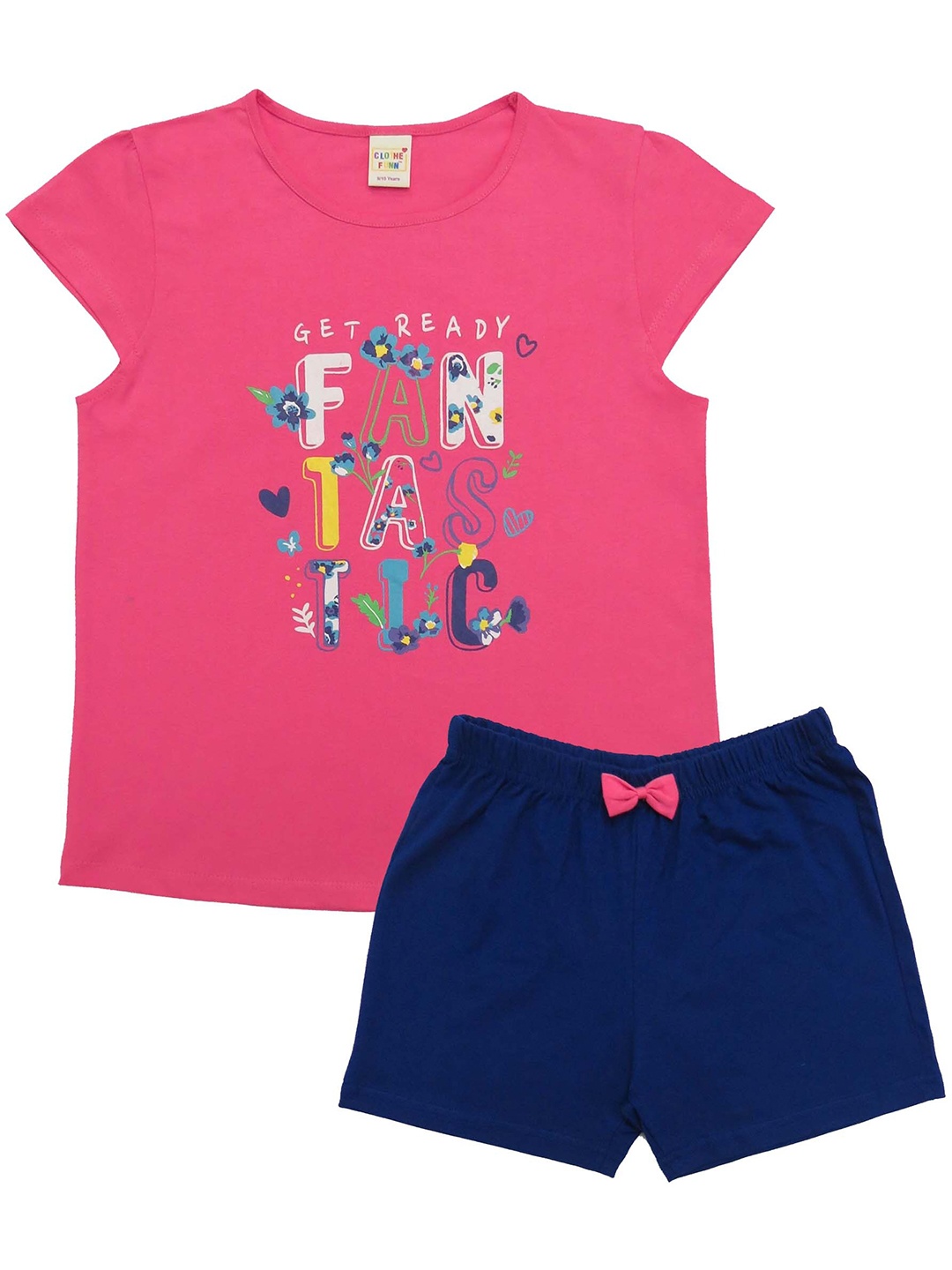 

Clothe Funn Girls Typography Printed Pure Cotton Top with Shorts, Pink