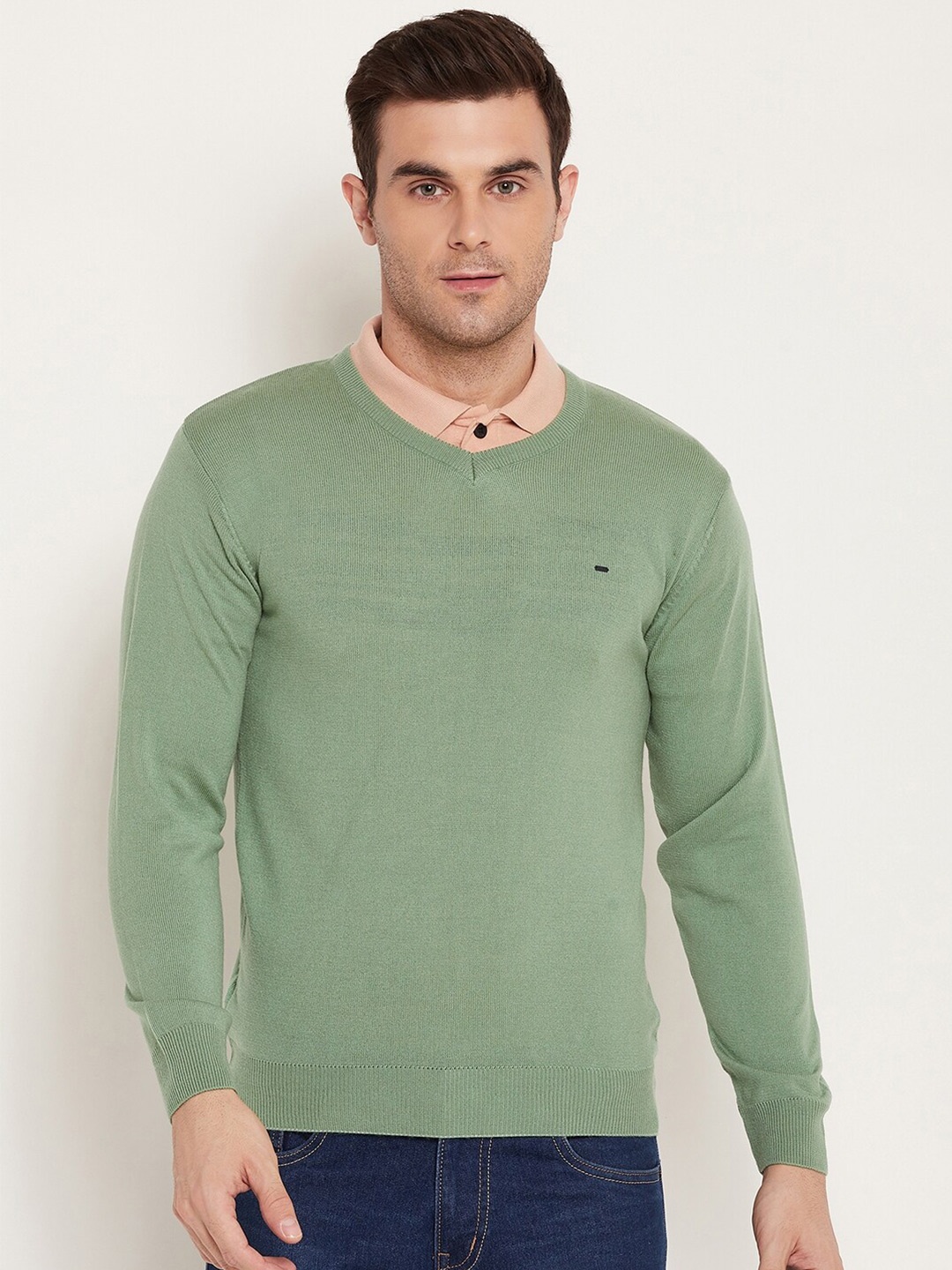 

Okane V-Neck Long Sleeves Pullover Sweater, Green