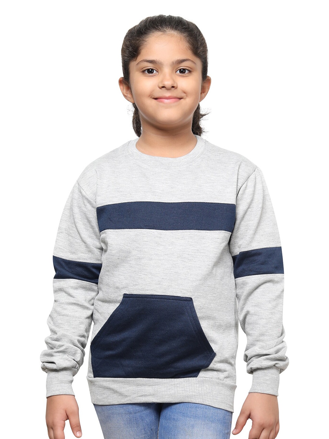 

IndiWeaves Girls Colourblocked Fleece Sweatshirt, Grey