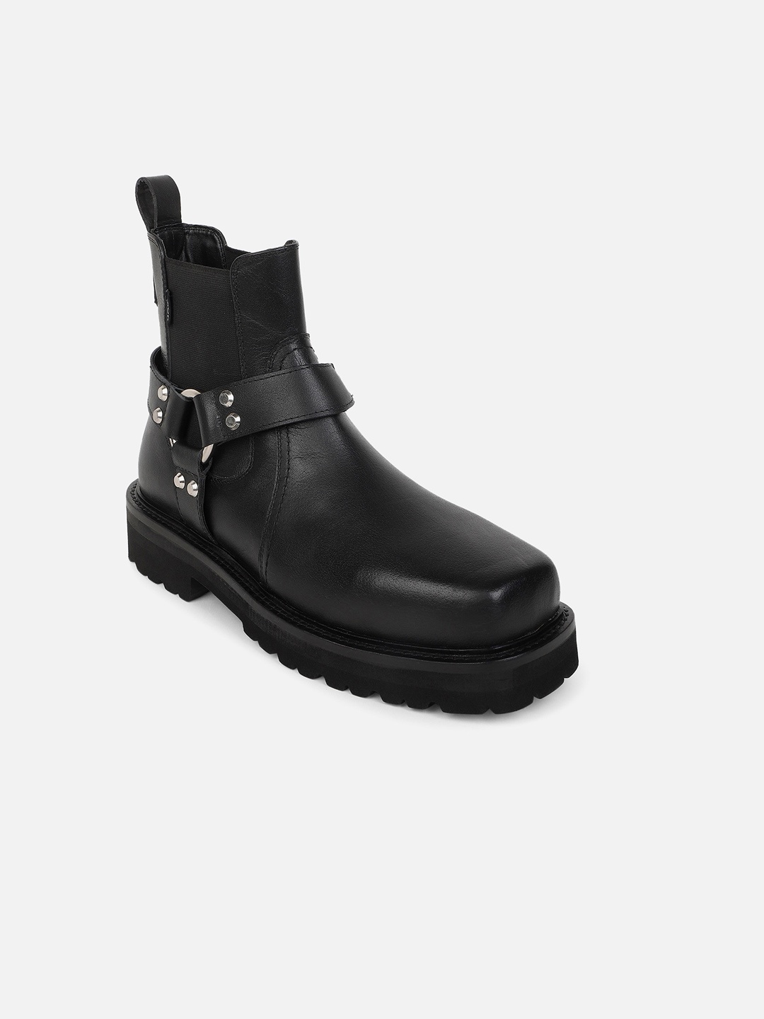 

EZOK Men Buckle-Detail Leather Mid-Top Chelsea Boots, Black