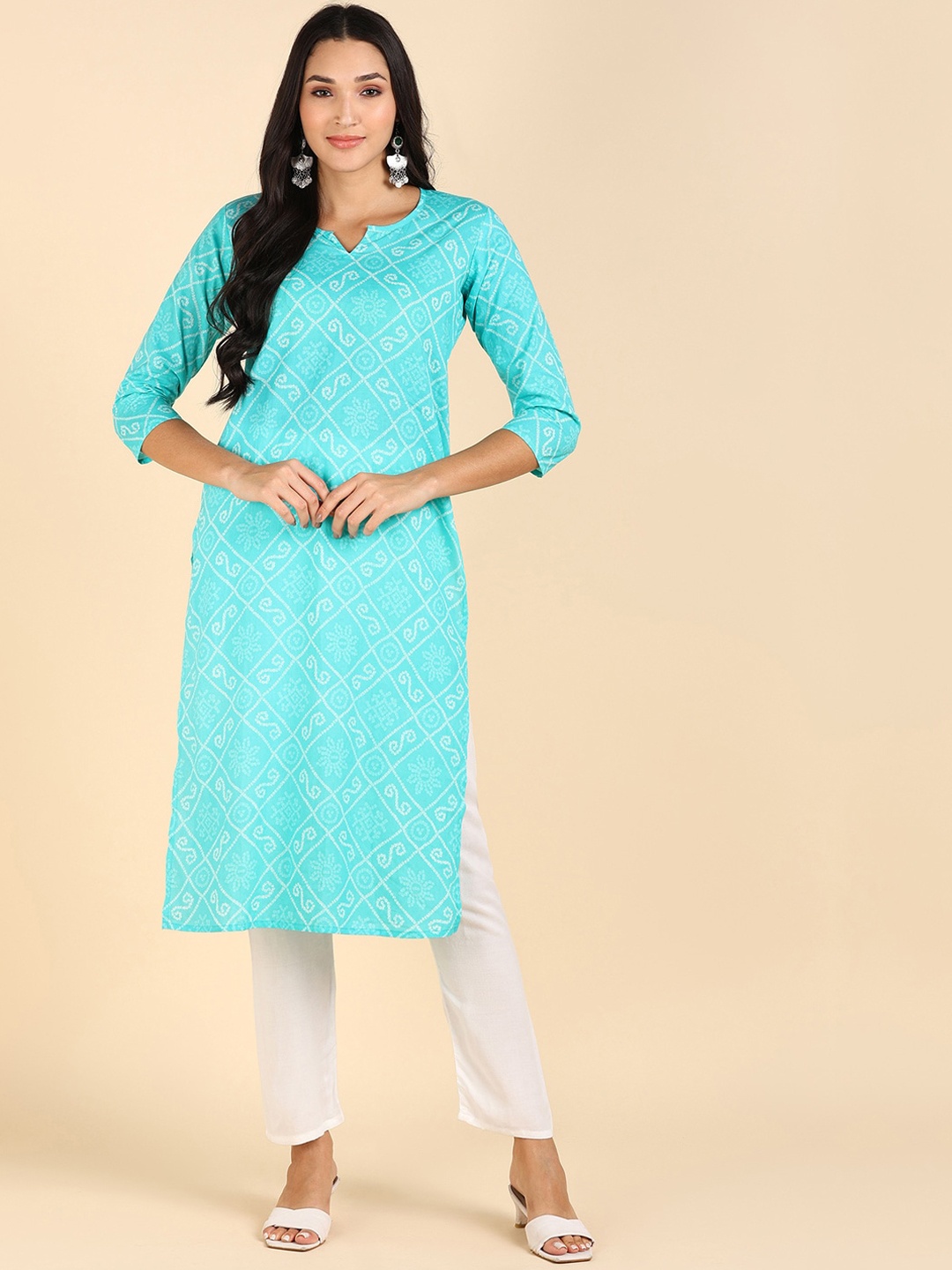 

BLOCKS OF INDIA Bandhani Printed Regular Pure Cotton Kurta, Blue