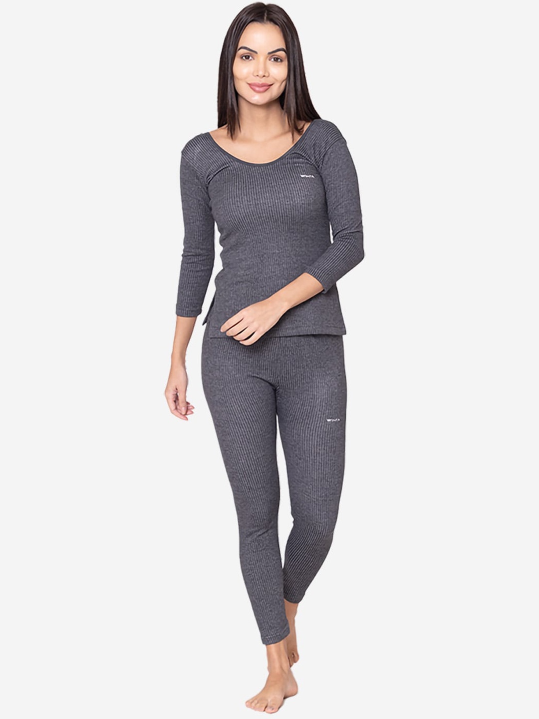 

GROVERSONS Paris Beauty Women Striped Thermal Set, Charcoal