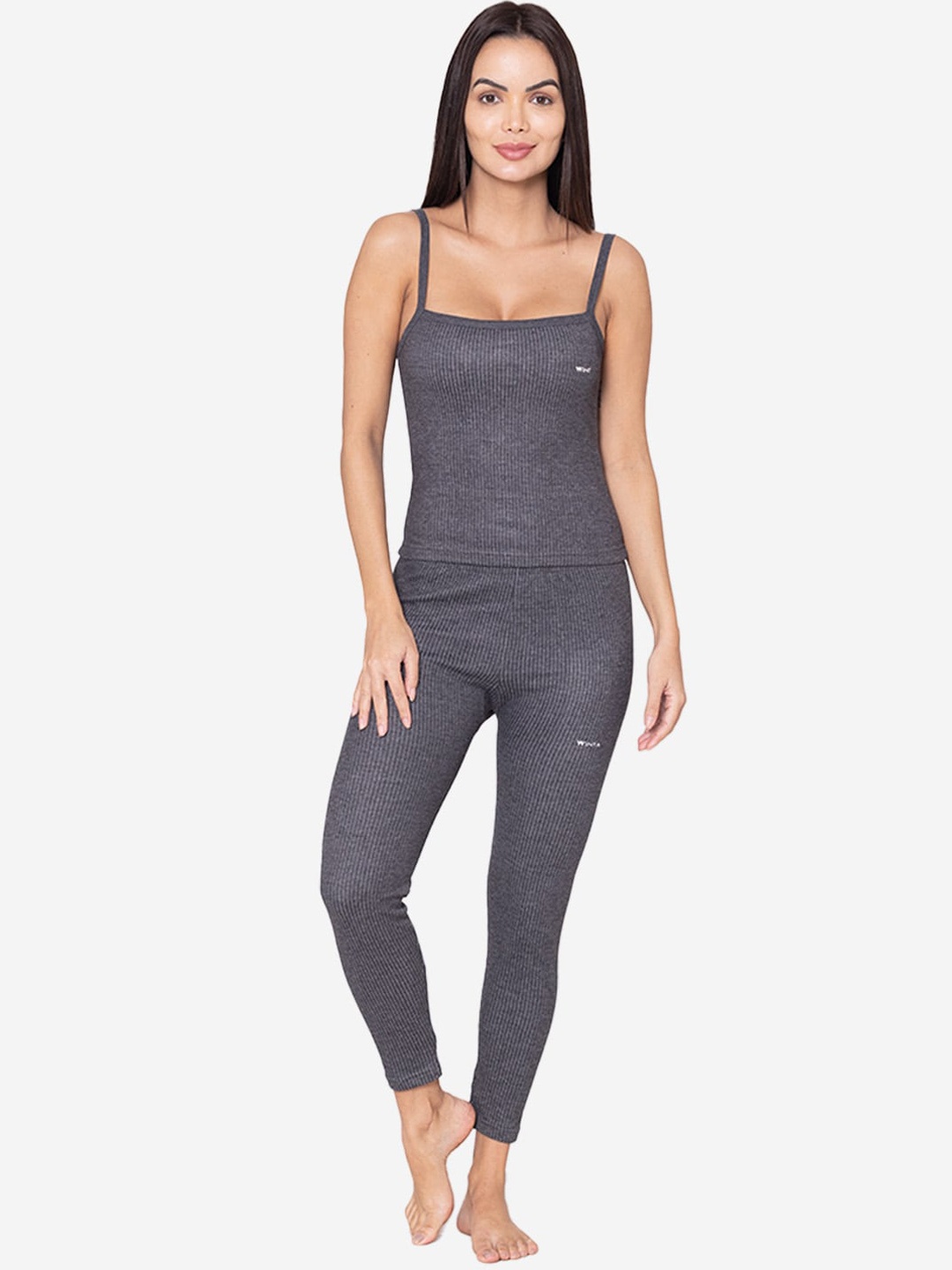 

GROVERSONS Paris Beauty Women Striped Thermal Set, Charcoal