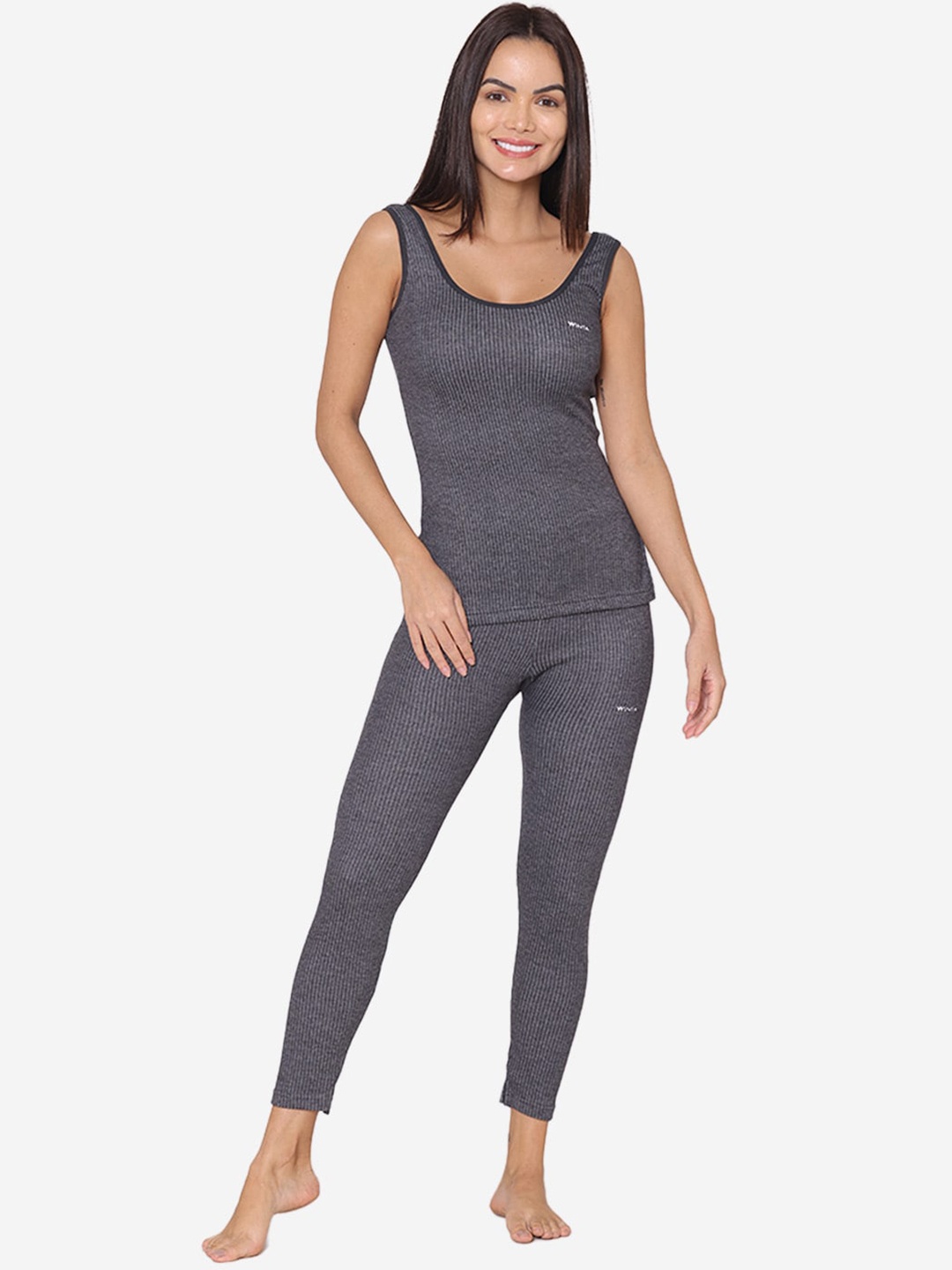 

GROVERSONS Paris Beauty Women Striped Thermal Set, Charcoal