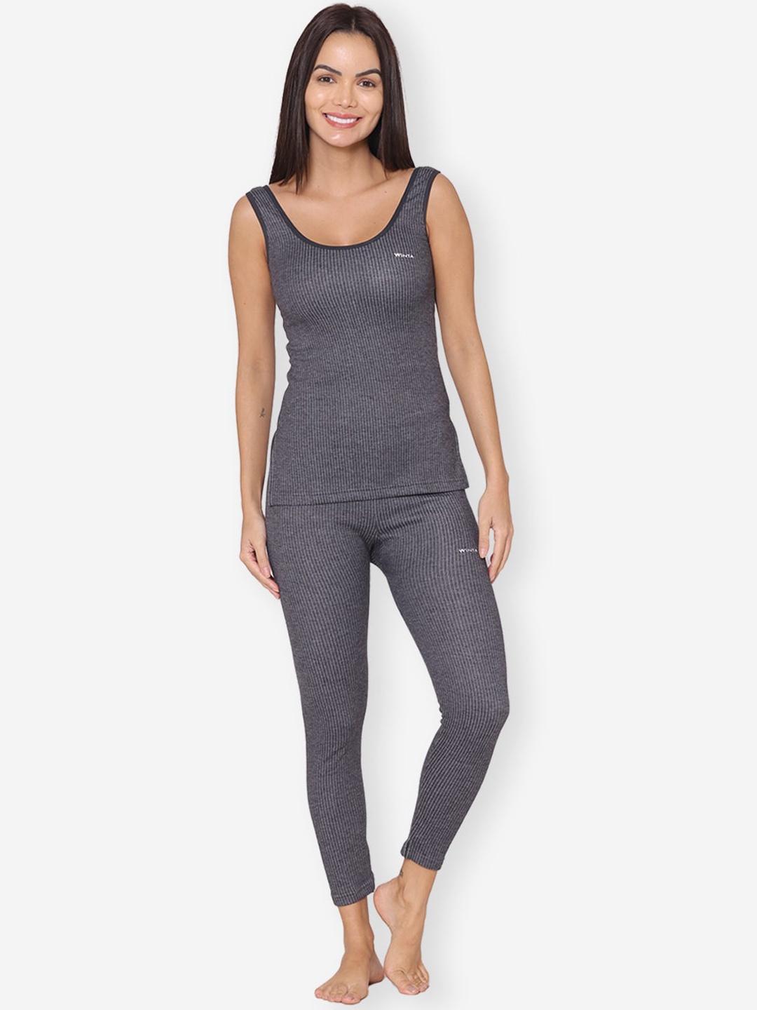 

GROVERSONS Paris Beauty Women Striped Thermal Set, Charcoal