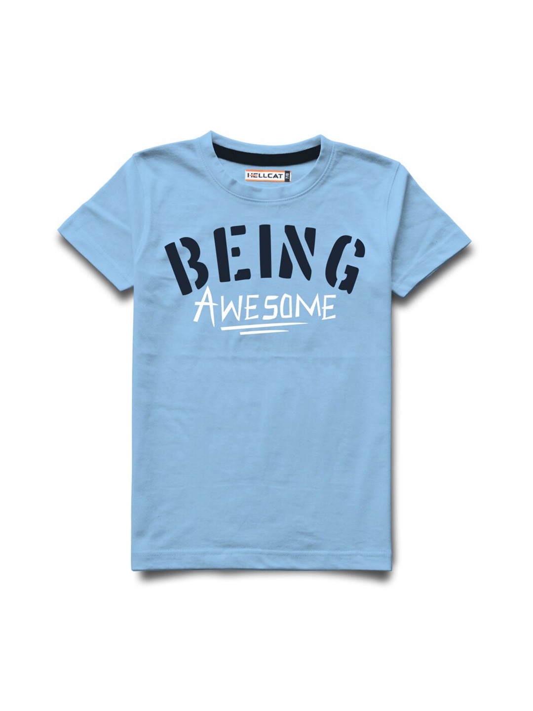 

HELLCAT Boys Typography Printed Cotton T-shirt, Blue