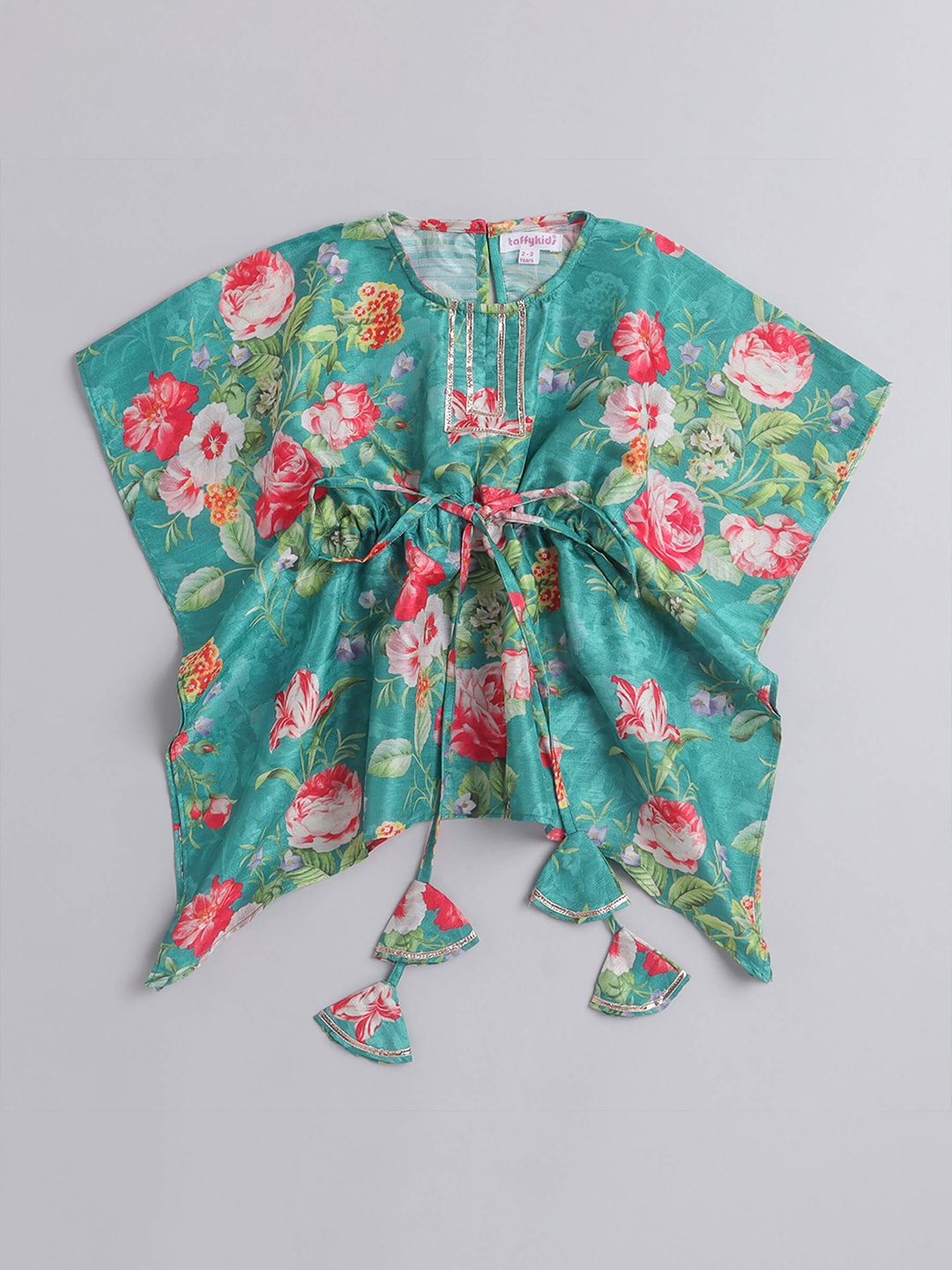 

taffykids Girls Floral Print Kimono Sleeve Kaftan Top, Green