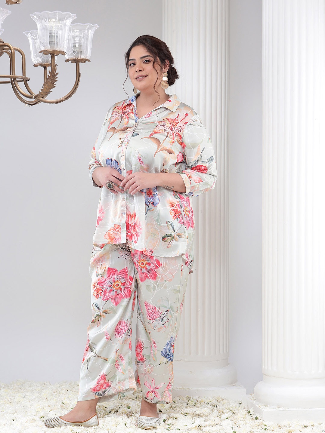 

Bani Women Plus Size Floral Printed Tunic And Trouser, Green
