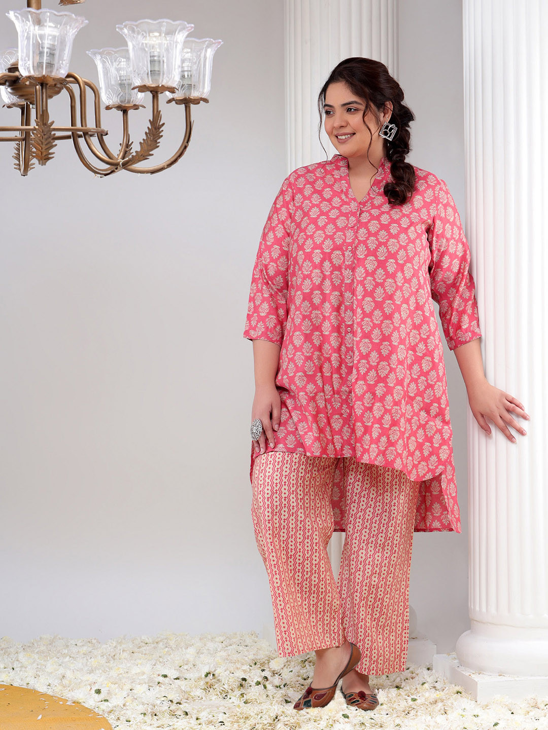 

Bani Women Plus Size Floral Printed Regular Kurta With Palazzos, Pink