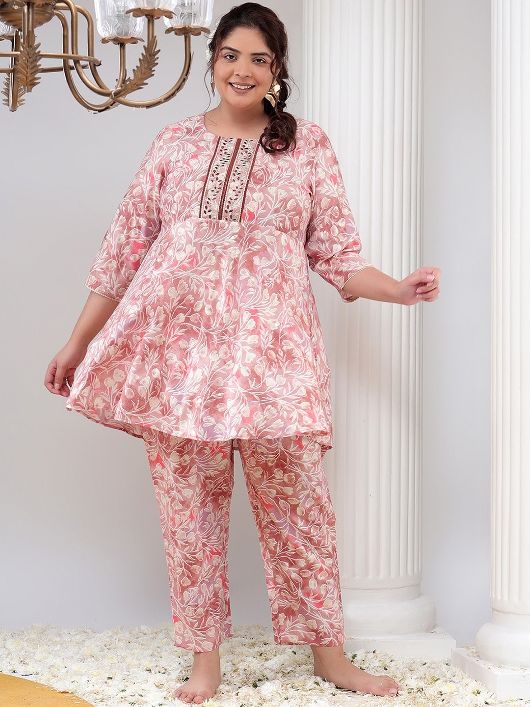 

Bani Women Plus Size Printed Tunic & Trouser, Brown