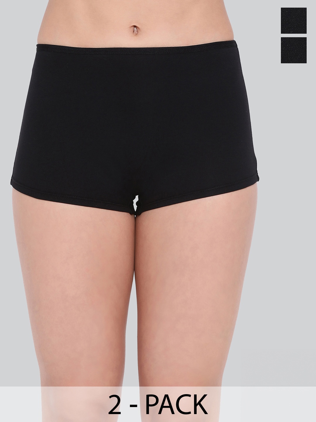 

LYRA Pack Of 2 Mid-Raise Label-Free Boy Short Briefs, Black