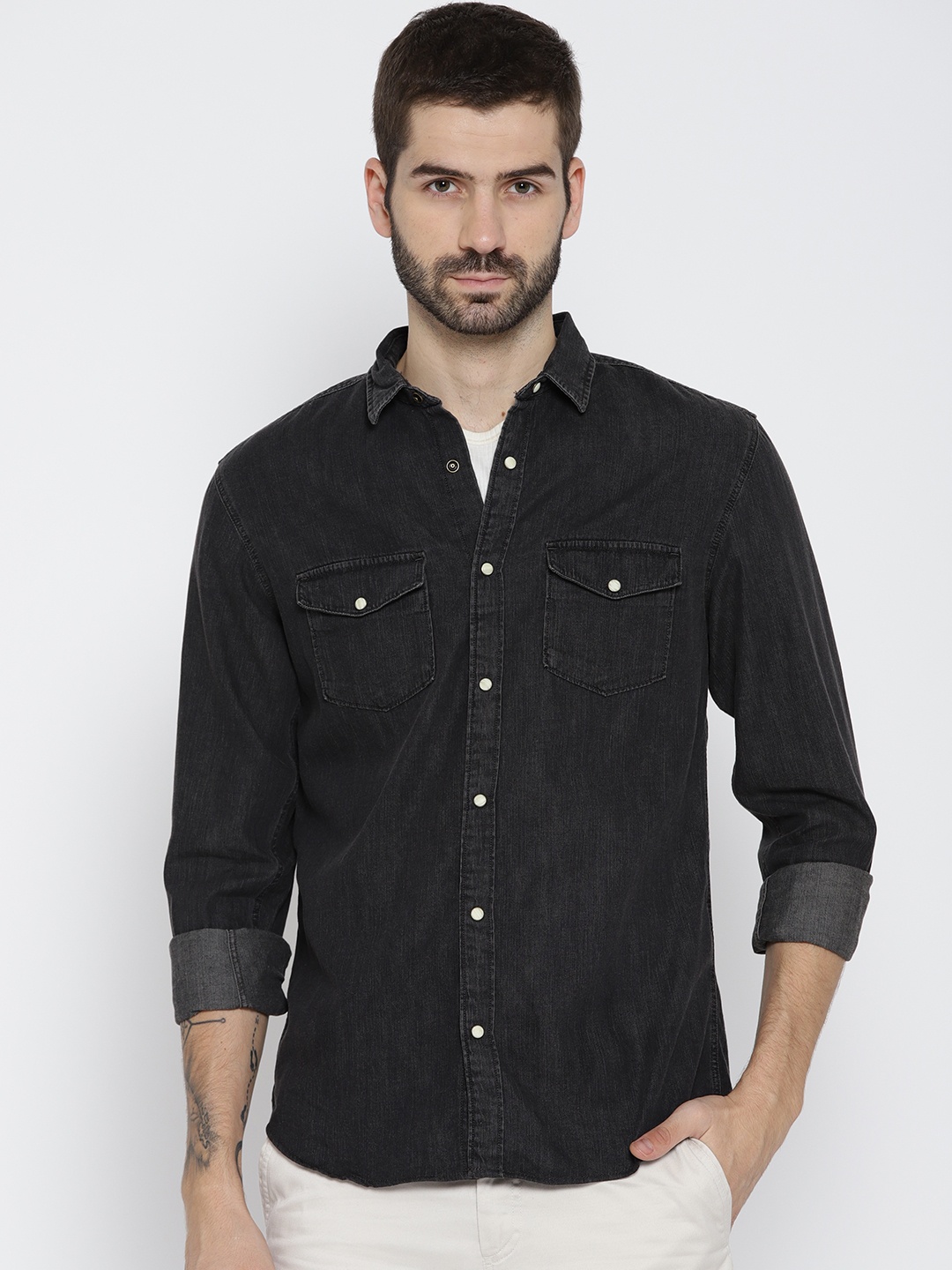 

Jack & Jones Men Charcoal Grey Slim Fit Solid Casual Shirt