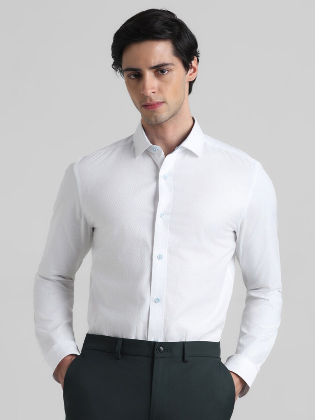 

Jack & Jones Slim Fit Self Design Pure Cotton Casual Shirt, White