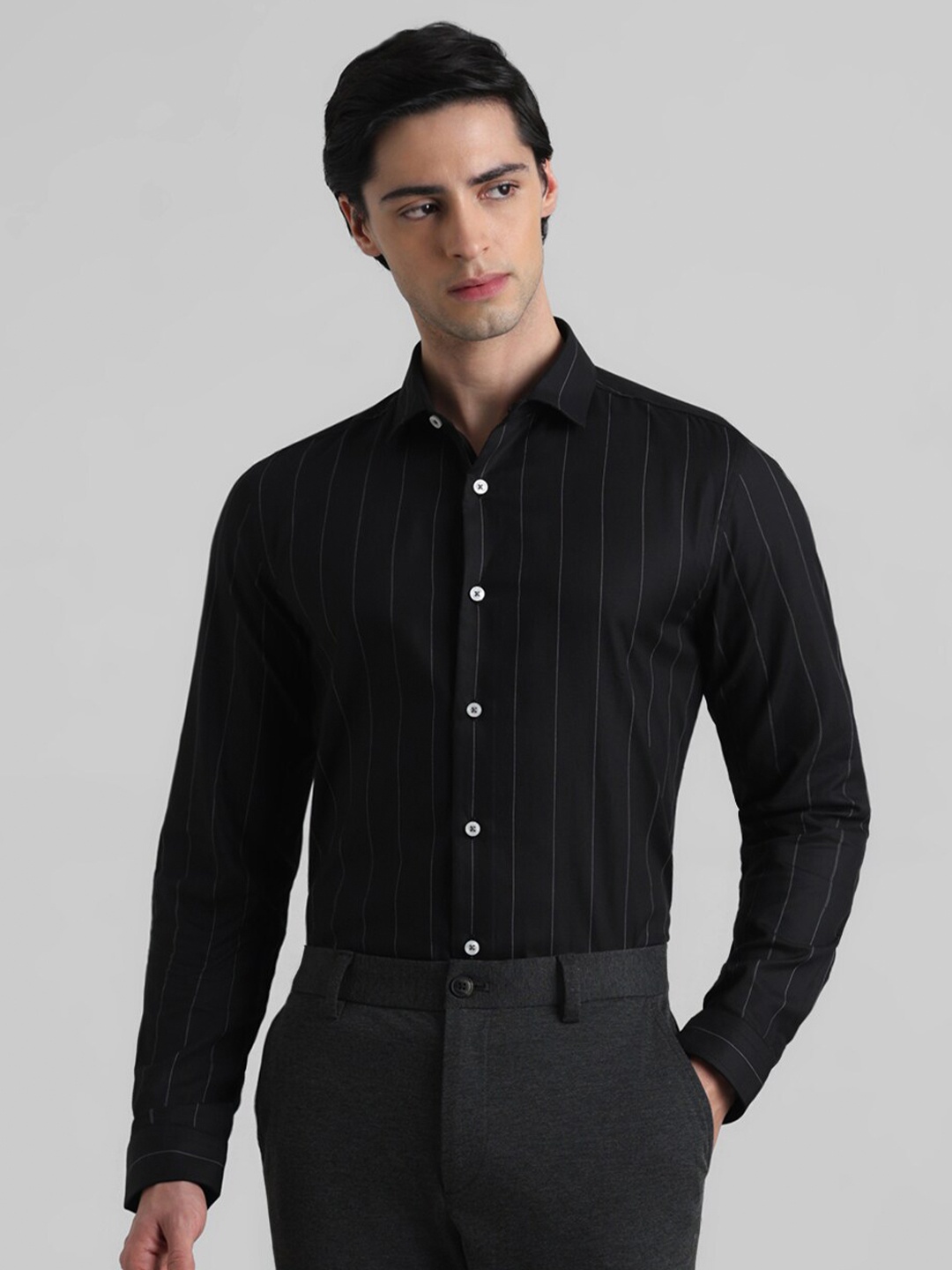 

Jack & Jones Striped Slim Fit Pure Cotton Casual Shirt, Black