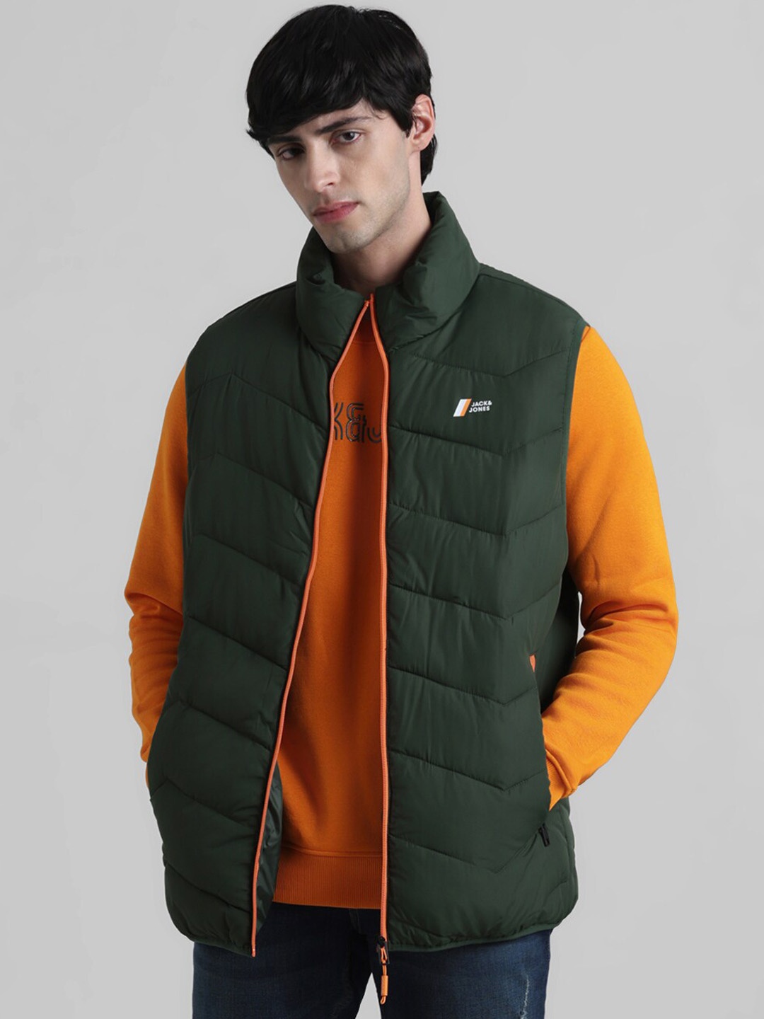 

Jack & Jones Mock Collar Sleeveless Puffer Jacket, Green