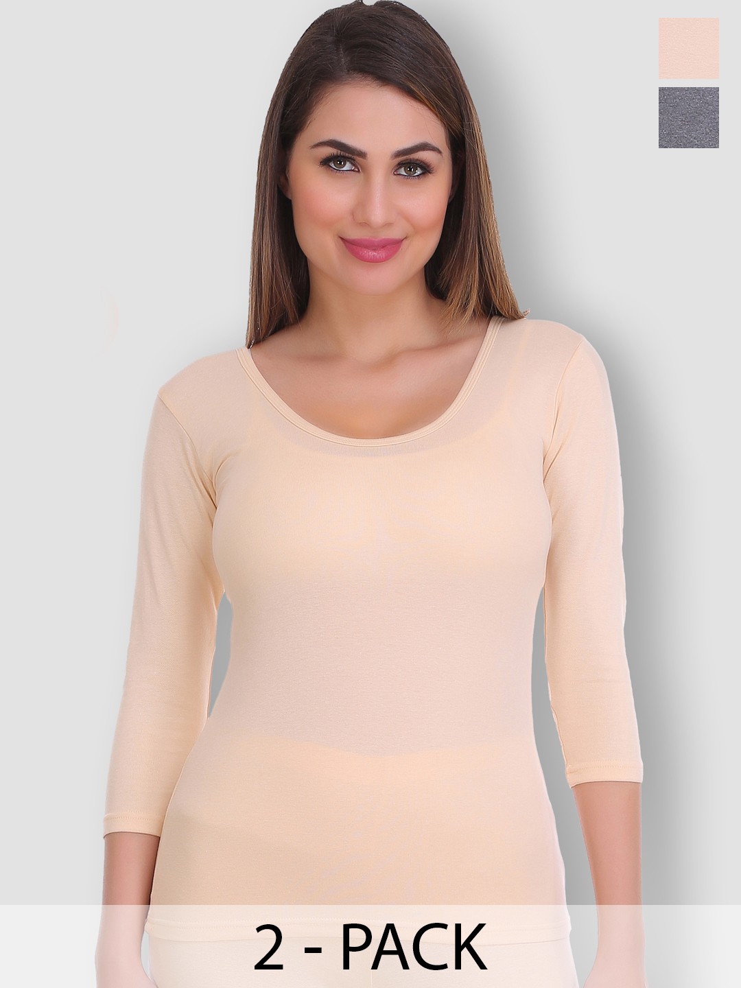 

SELFCARE Pack Of 2 Round Neck Thermal Tops, Charcoal