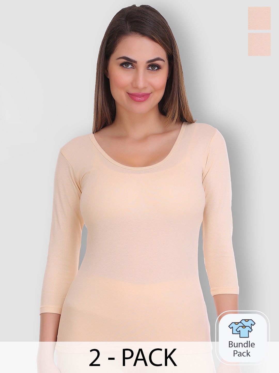 

SELFCARE Pack Of 2 Round Neck Thermal Tops, Beige