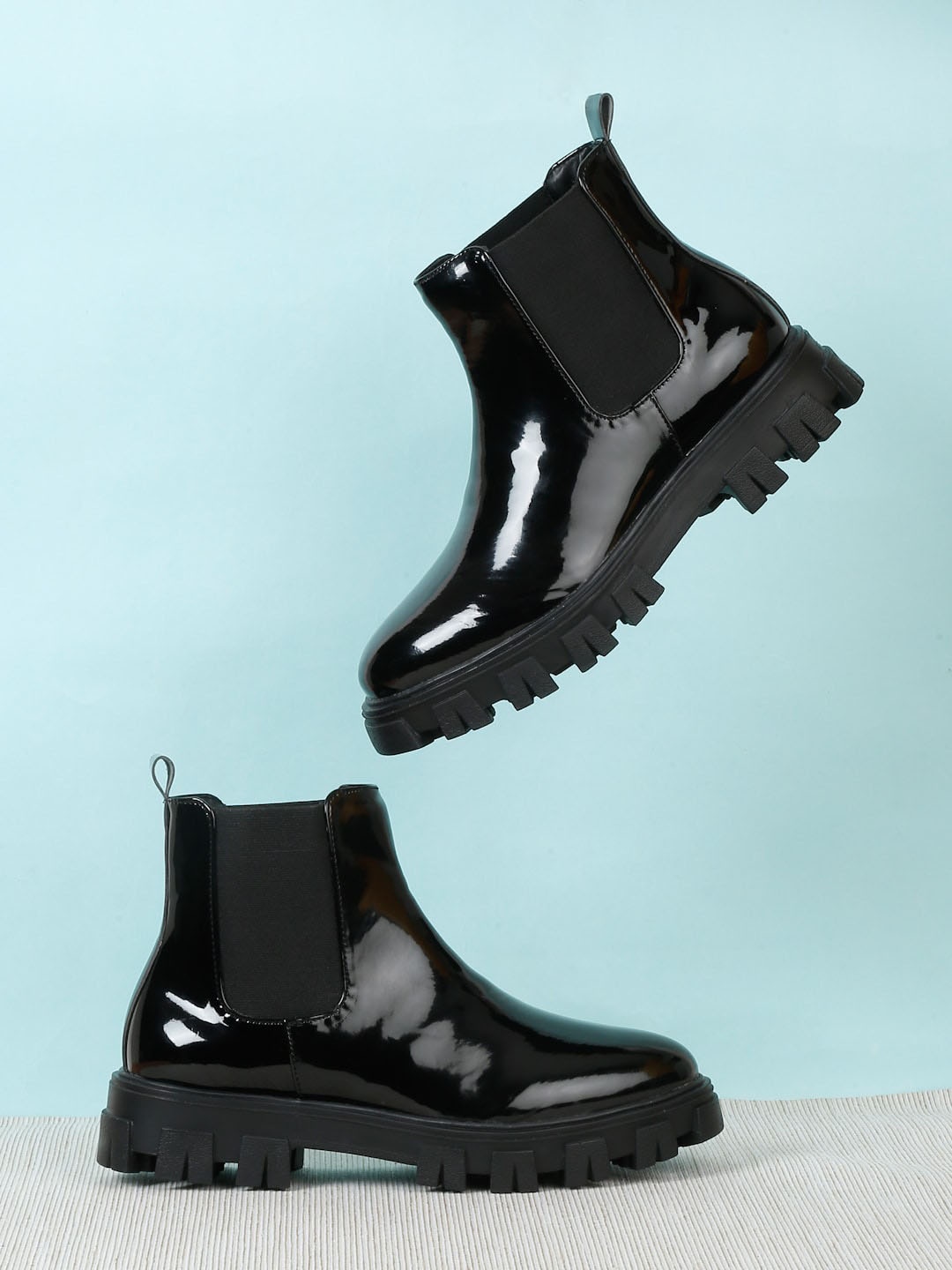 

Bruno Manetti Women Mid-Top Patent Leather Slip-On Chelsea Boots, Black