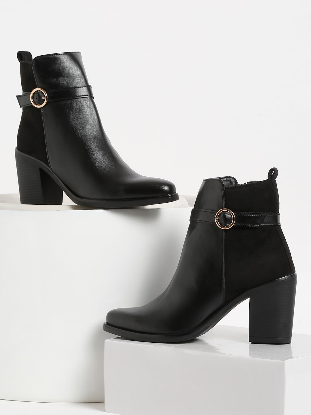 

Bruno Manetti Women Mid Top Block Heel Regular Boots With Buckle Detail, Black