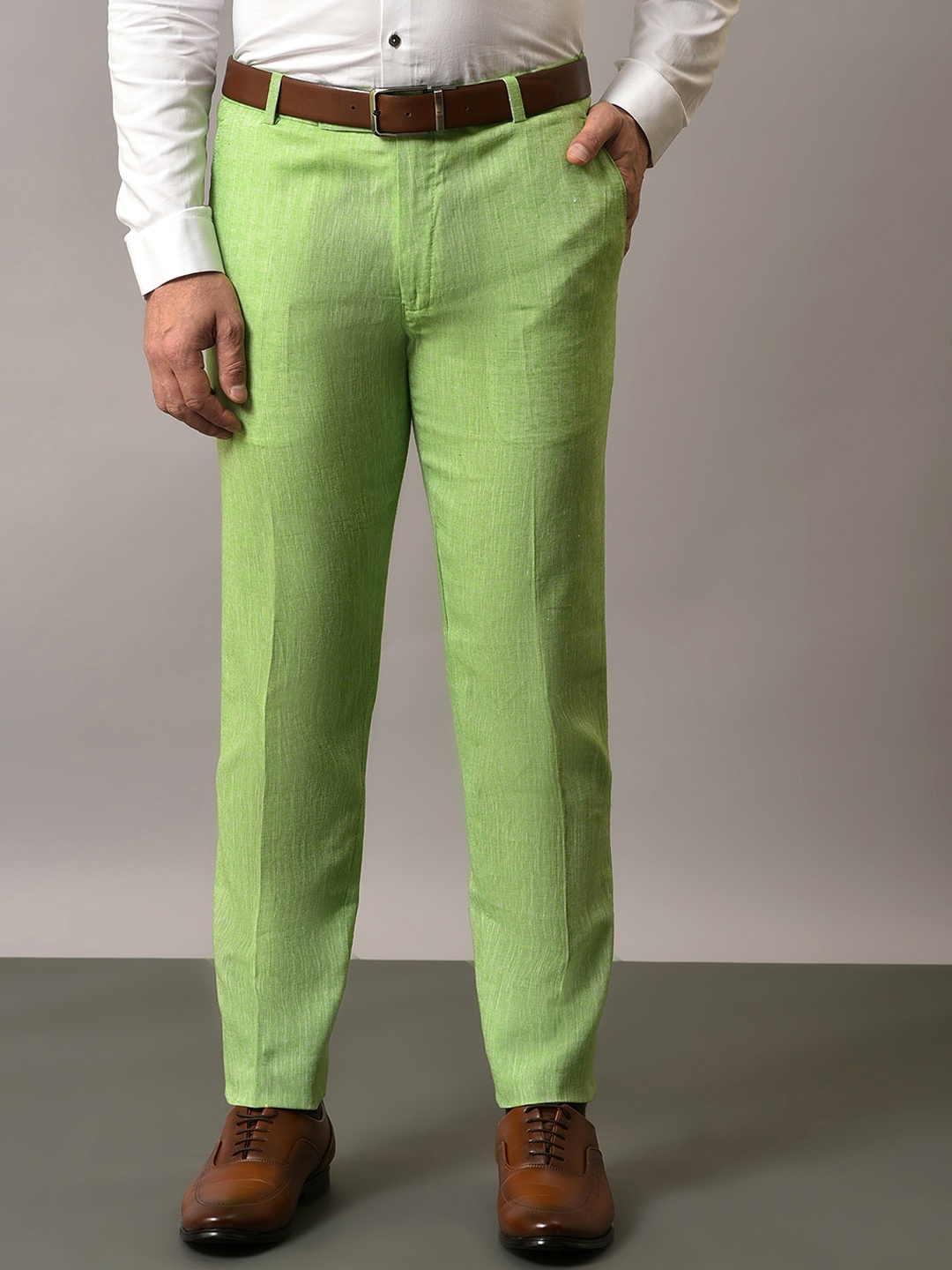 

Hangup Men Original Regular Fit Mid-Rise Formal Trousers, Green