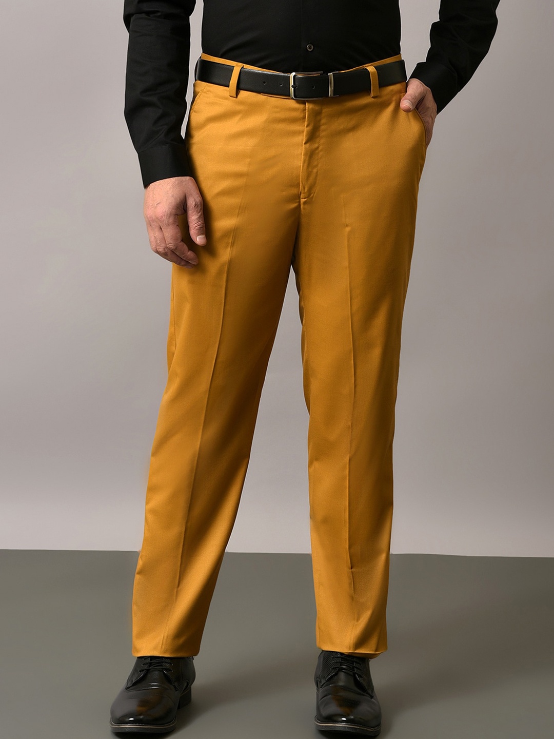 

Hangup Men Original Mid-Rise Formal Trousers, Mustard