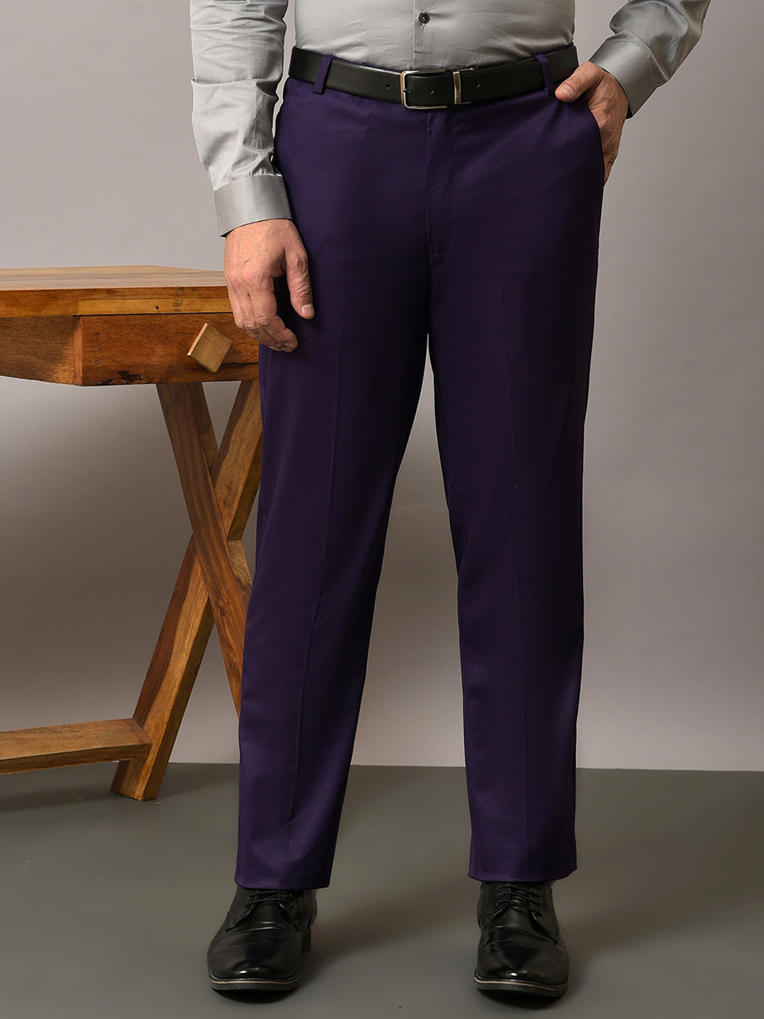 

Hangup Men Original Regular Fit Mid-Rise Formal Trousers, Blue