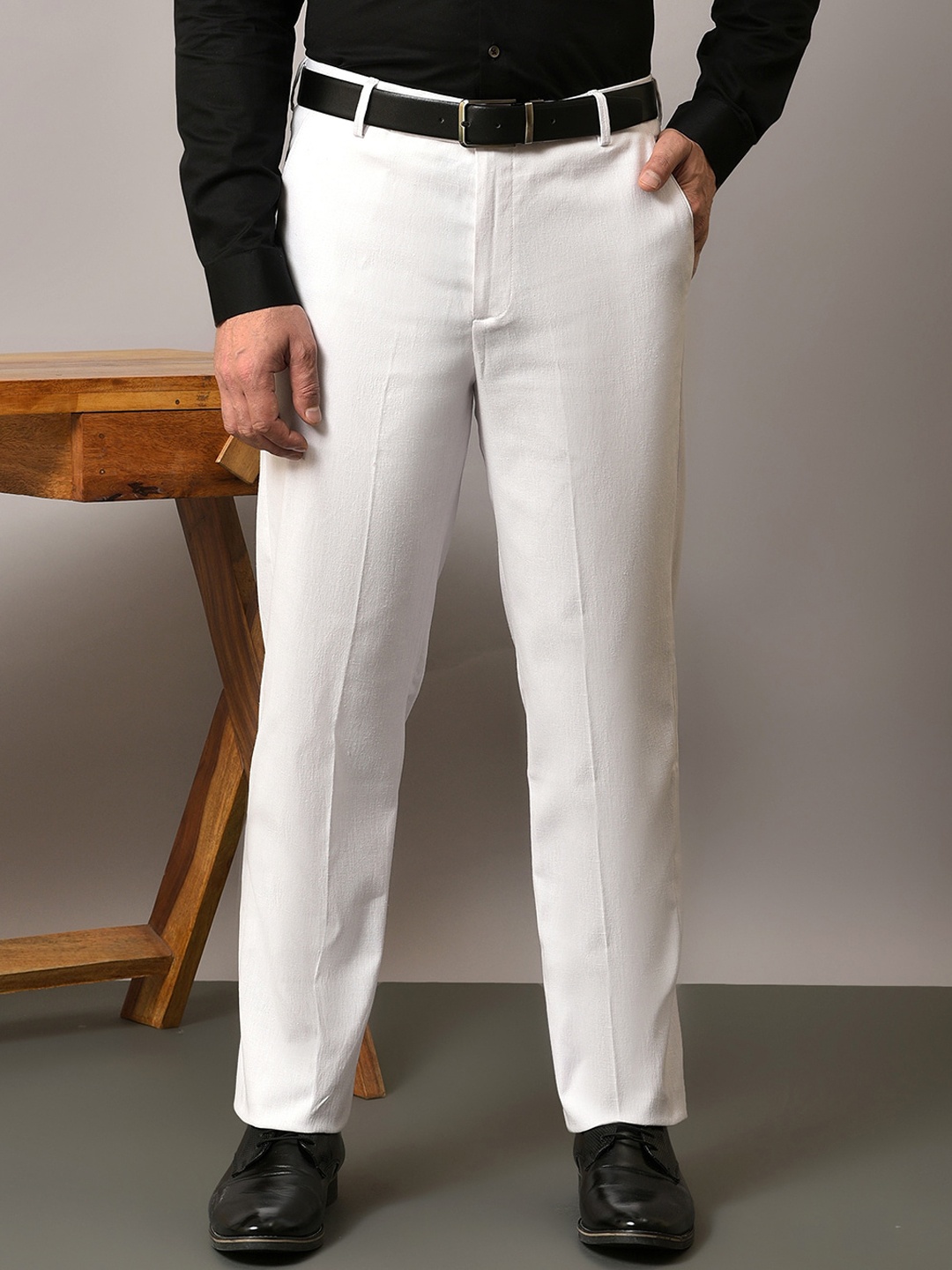 

Hangup Men Original Regular Fit Mid-Rise Formal Trousers, White