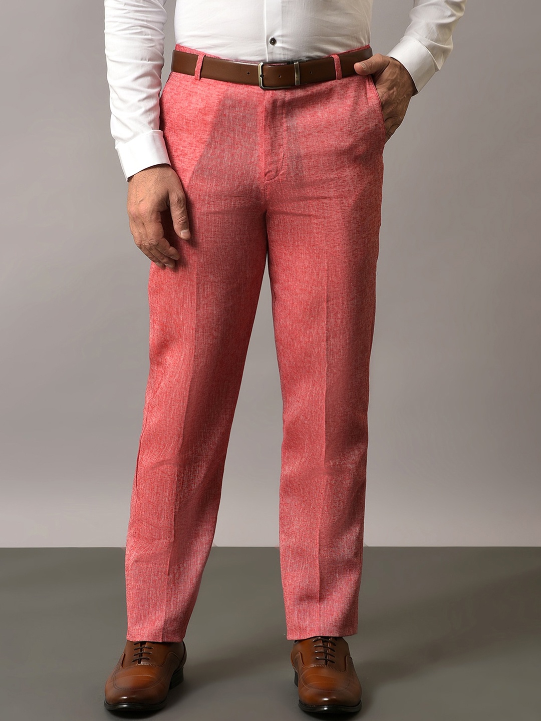

Hangup Men Original Regular Fit Mid-Rise Formal Trousers, Red