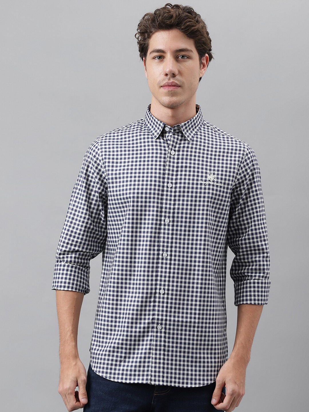 

Beverly Hills Polo Club Gingham Checks Cotton Casual Shirt, Blue